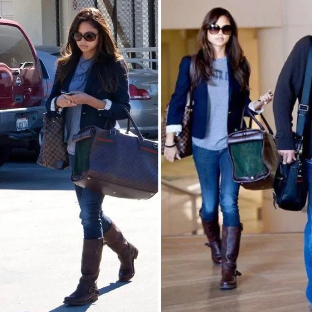 $399 Frye Veronica Engineer Whisky Tan Leather Moto Riding Tall Buckle Boot - Picture 5 of 16